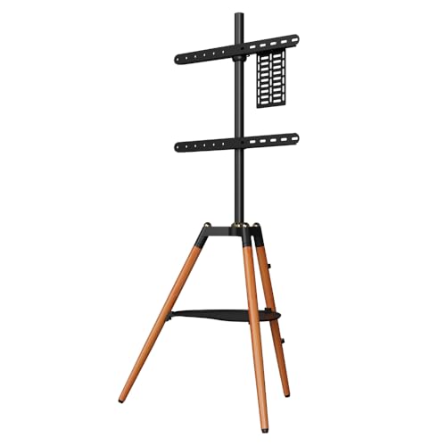 Image of Audiovan Tripod TV Stand Wooden for 32-65 Inch,Floor TV Stand (Height - 1455) 100x100-600x400 VESA TV Corner Stand with Mount /Easel TV Floor Stand (Black, 32-65 Inch)