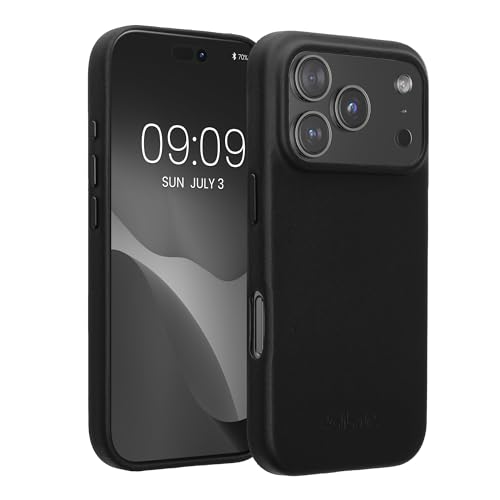Image of kalibri Case Compatible with Apple iPhone 17 Pro - Case Smooth Genuine Leather Hard Case Anti Slip Cover - Black