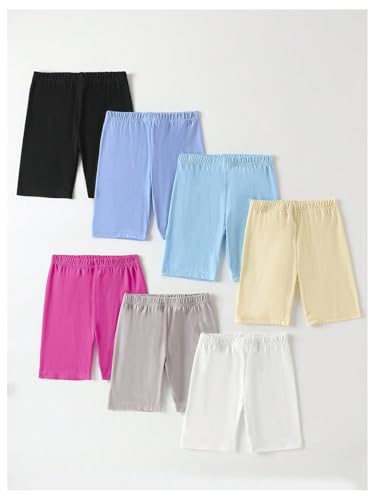 SweatyRocks Girl's 7 Pack Yoga Short Elastic High Waist Knee Length Bike Shorts2