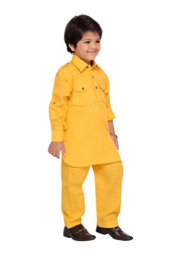 Image of AJ DEZINES Pathani Suit For Kids Boys | Boys Kurta Set | Traditional Party & Ethnic Wear | Kids Kurta Pyjama Set | Solid Cotton Kurta Pajama | Wedding & Festive Outfit - Regular Fit
