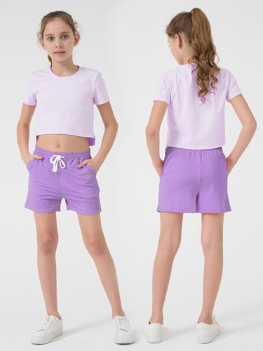 Image of QWE 5 Pack Girls Shorts Athletic Soccer Running Performance Active Dry-Fit Sports Basketball Shorts with Drawstring Pocket