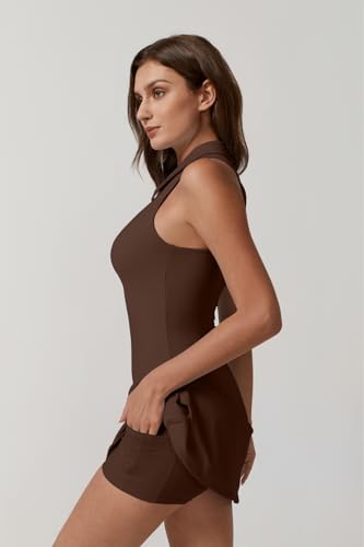 Image of QINSEN Womens Zip Front Tennis Dress Polo Collar Racer Back Workout Golf Dresses Build in Shorts with Pockets