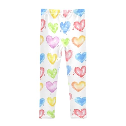 Watercolor Hearts D Girls Leggings Athletic Pants Tights Stretch Bottom2
