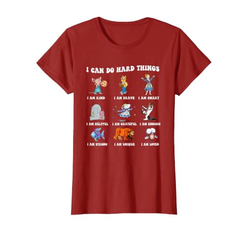 Read Book Characters I Can Do Hard Things Back to School T-Shirt, Women, Cranberry Red, Large