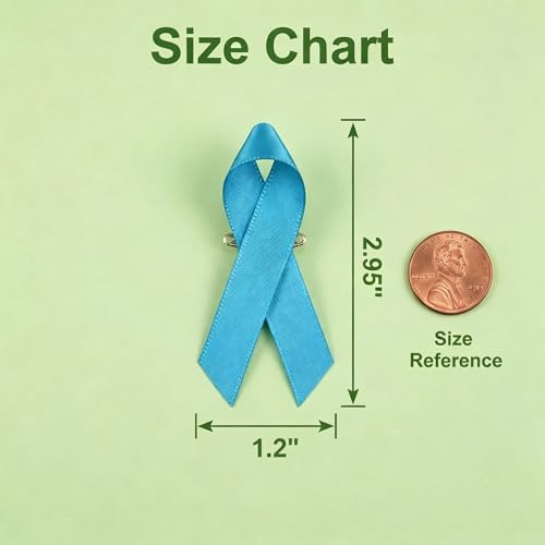 Image of 100pcs Teal Green Ribbon Awareness Satin Pins Cancer Awareness Ribbon Pin with Safety Pin