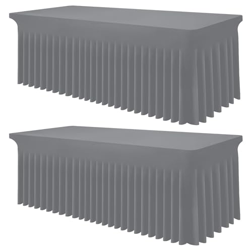 Image of Smiry 2 Pack Spandex Elastic Fitted Table Cloth Skirt for 6FT Table | Stretch Washable Table Cloth, Banquet Table Cover for Wedding, Party, Indoor & Trade Shows, (Grey, 72Lx30Wx30H)