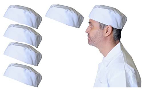 IBEX Polycotton Plain Skull Caps Professional Catering Hat for Chefs Cooks, Bakers, Mens and Womens, White (Pack of 5)