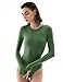 PUMIEY Long Sleeve Bodysuit For Women Sexy Crew Neck Tops Body Suits Womens Fashion Green Bodysuits Pine Large
