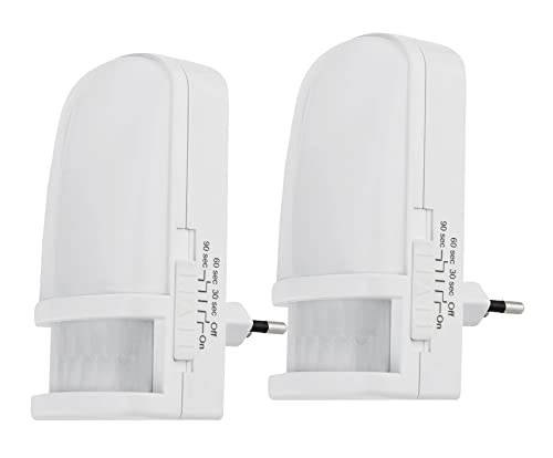 ChiliTec LED Nachtlicht Steckdose mit Bewegungsmelder 230V Steckdosenlicht mit Dämmerungsschalter Zeit einstellbar Modus On Off Auto Licht Warmweiß 2 Stück