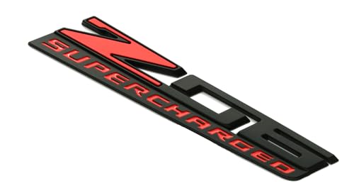 Image of C7 Z06 Supercharged Emblem 3D Badge Nameplate Logo Replacement for 2015-2019 C7 Corvette 6 inch x 7 /8 inch (Black Red)