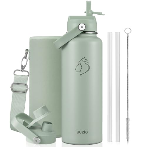 Image of BUZIO Triple Wall Vacuum Water Bottle with Dust-Proof Straw & Spout Lids