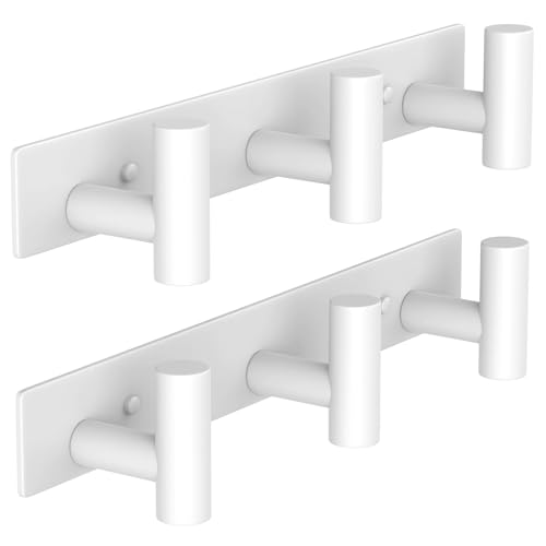 Image of VAEHOLD Hat and Coat Wall Mount Rack - Hooks for Robes, Bags, Keys, and Towels - Bathroom Towel Hanger Organizer (White, inchT inch Shape 3 Hooks 2 Pack)