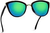 WearMe Pro Womens Cat Eye Mirrored Reflective Lenses Oversized Cateyes Sunglasses (Black/Mirror Green, 54)