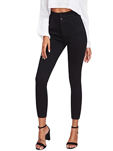 Image of Women's High Waist Stretch Denim Crop Skinny Jeans Casual Pants