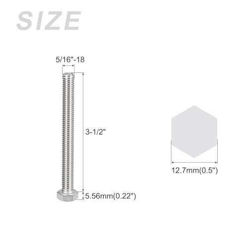 Image of METALLIXITY Hex Head Bolts (5 /16-18 x 3-1 /2 inch) 5Pcs, 304 Stainless Steel 18-8, Fully Threaded, External Hex Drive, Plain Finish, Hex Head Screw Bolt, Silver