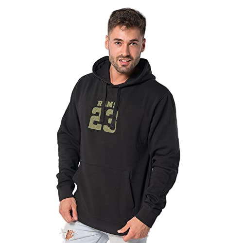 Sweat-shirt à capuche noir XL avec broderie bouclette haut de gamme et finitions soignées