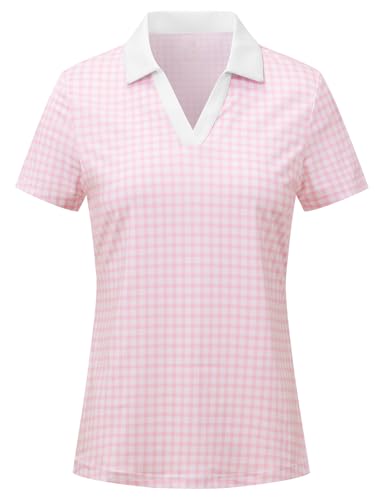 Image of BGOWATU Women's Short Sleeve Golf Tennis Polo Shirts V Neck Collared Workout Tops UV Protection Dry Fit