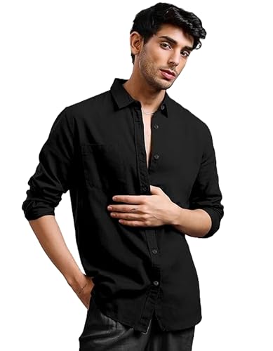 Men's Khaadi Cotton Long Sleeves Solid Casual Shirt (in, Alpha, XL, Regular, Black)
