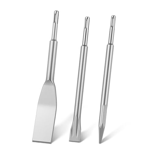 Image of VEVOR SDS Plus Chisel Set, 3 pcs SDS Plus Rotary Hammer Drill Attachments, Includes Point, Flat, & Angled Spade Chisels, Heat Treated 40Cr Alloy Steel, Sharp Edge for Demolition, Concrete and Brick