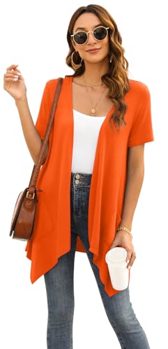 Image of Veryoung Floral Short Sleeve Cardigans for Women Casual Drape Open Front Lightweight Summer Cardigan with Pocket High Low Hem
