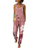 Tomwell Jeanslatzhose Damen Latzhose Jeans Hose Vintage Loose fit Jumpsuit Overall Blumen Denim Playsuit Romper C Rosa XL