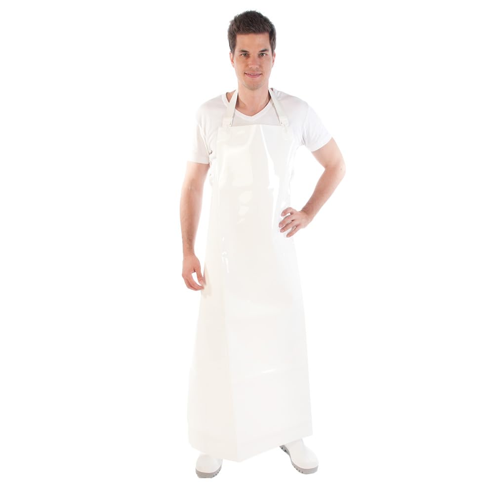 FRANZ MENSCH 5 Stück Hygostar Latzschürzen 350 my | PU, weiß, L: 110cm, B: 100cm, Latzschürzen, Arbeitsschürze, Fleischerschürze