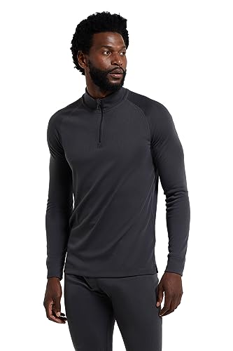 Mountain Warehouse Talus Mens Thermal Baselayer Top - Long Sleeve Sweater, Zip Neck, Quick Drying Pullover, Breathable, Lightweight - Great for, Travelling Charcoal (Zip Neck) XL