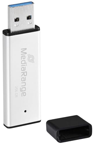 MediaRange Memoria USB 3.0 de Alto Rendimiento, 256 GB, Mini USB con Carcasa de Aluminio, ampliación de Memoria Externa con Velocidad de Lectura de hasta 300 MB/s, Color Plateado