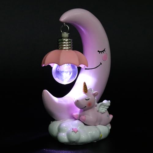 BAZEITFLOW Lámpara de Noche de Resina Diseño de Criatura Fantástica y Luna Lámpara de Mesa Infantil Decorativa Luz Quitamiedos para Dormitorio Obsequio para Niñas