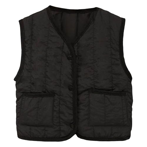 Little Boys Puffer Vest Sleeveless V Neck Buttons Down Cotton Padded Winter Warm Outwear Jackets with Pockets
