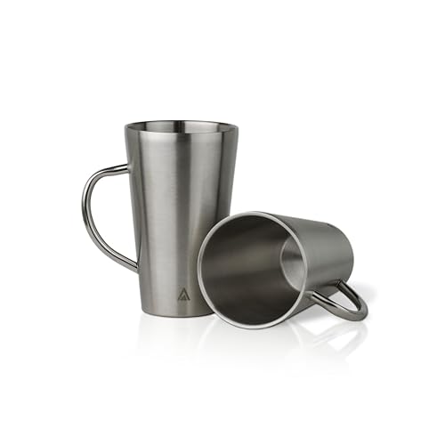 BigBak™ 12Oz Stainless Steel Cups - Set of 2 Double Wall Insulated Coffee Mugs – Unbreakable Stainless Steel Coffee Cup - Camping Mug – Silver