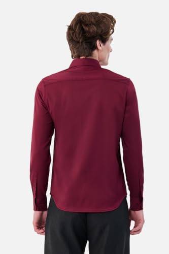 Image of SNITCH Men Formal Shirt | Tailored Slim Fit Full Sleeve Spread Collar Solid Style | Breathable Polyester Viscose Blend Twill Fabric for Office & Evening