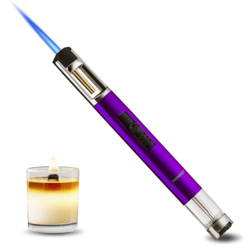 HONEST Encendedores de butano, recargables, llama de chorro único para velas, parrilla, barbacoa, camping, color morado