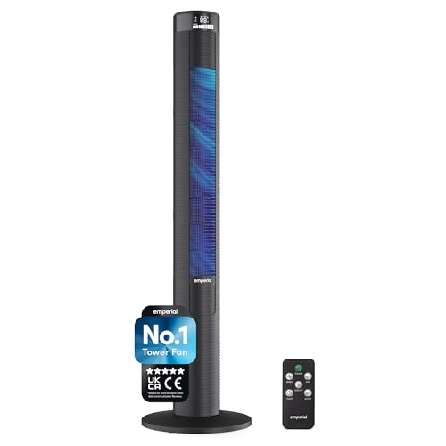 Emperial 46” Bladeless Tower Fan | Quiet 45W Cooling Fan with Remote | LED Display, 3 Speeds, 4 Modes, 12 Hour Timer, 70° Oscillation | Portable Floor Fan for Bedroom, Home & Office