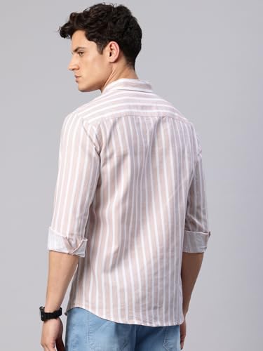 Image of Majestic Man Classic Slim Fit Vertical Striped Casual Cotton Shirt