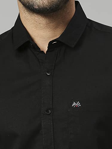 Image of Thomas Scott Men's | Solid | Half Sleeve | Slim Fit | Linen Blend | Spread Collar | Casual Shirt
