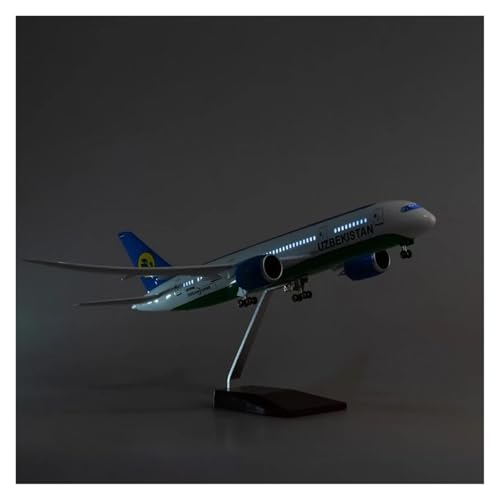 Avión de metal fundido B787 Uzbekistán de 47 cm con luces led y ruedas para maquetas de aviación