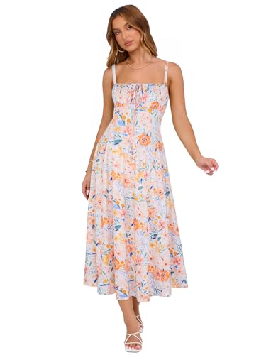 Image of YIOYOLA Corset Dress for Women Casual Tea Party Summer Wedding Guest Flowy Midi Sundress
