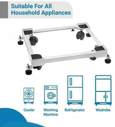 Image of BOLIDE Heavy Duty Adjustable Front and Top Load Washing Machine /Dishwasher /Air Cooler Trolley with Wheels (Black)