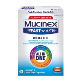 Mucinex Fast-Max Maximum Strength Cold & Flu All In One, Multi-Symptom Relief, Pain Reliever, Fever Reducer, Cough Suppressant, Expectorant, Nasal Decongestant, 16 Liquid Gels (Pack Of 2) #TOP21