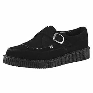 T-U-K A8139 Scarpe A Punta Monaco Fibbia Bordello Creeper Nero Camoscio Creepers