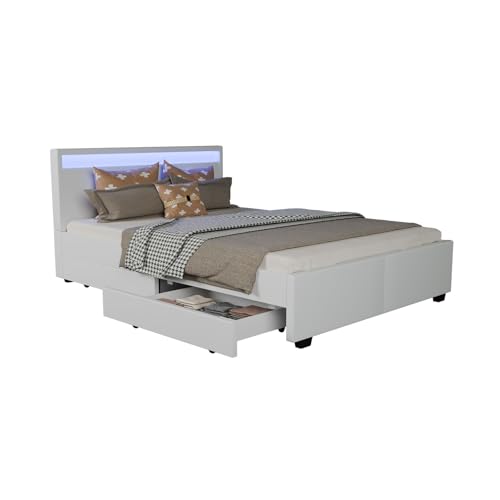 Juskys Polsterbett Lyon 140x200 cm mit Bettkasten, LED Beleuchtung,...