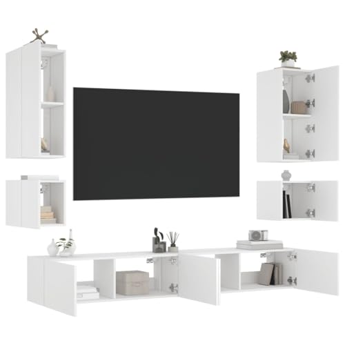 Cinyiqo Muebles de TV de Pared con 6 Piezas Blanco, Mesa TV, Mueble TV Salon, Mueble Television, Mesa Television, Muebles De Salon, Mesa Salón TV - 3216888