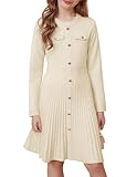 GRACE KARIN Girls Sweater Fall Dress Long Sleeve Knit Pleated A-Line Casual Winter Outfit Apricot Elegant Midi Dresses Size 8-10