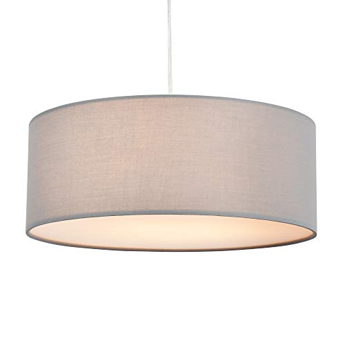 Preisvergleich Produktbild Pendelleuchte, SPARKSOR-Deckenleuchte, moderner Stoff-Lampenschirm, großer grauer Trommel-Lampenschirm, rund, für Schlafzimmer, Esszimmer, Wohnzimmer, 3 Glühbirnen, E27 [Energieklasse A ++]
