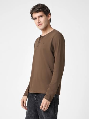 Image of Urbano Fashion Men's Solid Henley Neck Slim Fit Full Sleeve Cotton T-Shirt