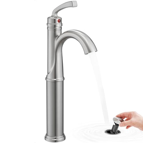 HOIGY Brass Vessel Faucet Brushed Nickel, 1 Hole Tall