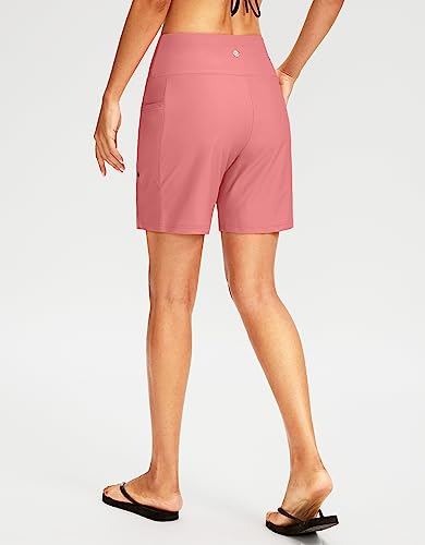 Image of G Gradual Women's 7 inch Long Swim Board Shorts High Waisted Quick Dry Beach Swimming Shorts for Women with Liner Pockets