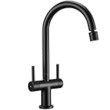 Peppermint Matt Black Kitchen Tap with Dual Function Aerator Spray Stream Kitchen Mixer Taps 1 Hole 360° Swivel Dual Lever Monobloc Sink Mixer Tap Splash-Proof Brass Swan Neck Faucets