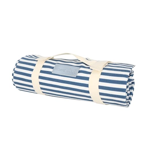 Attent Picknickdecke mit Streifen Blau und Weiß wasserabweisend robust waschbar Familien Picknick Strand Outdoor 150 x 200 cm